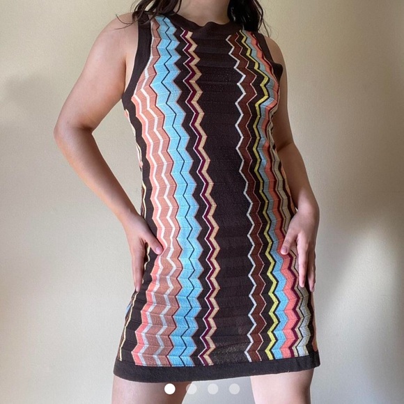Vintage Chevron Knit Pullover Sweater Dress in size L Multicolor Casual Party - Picture 2 of 6